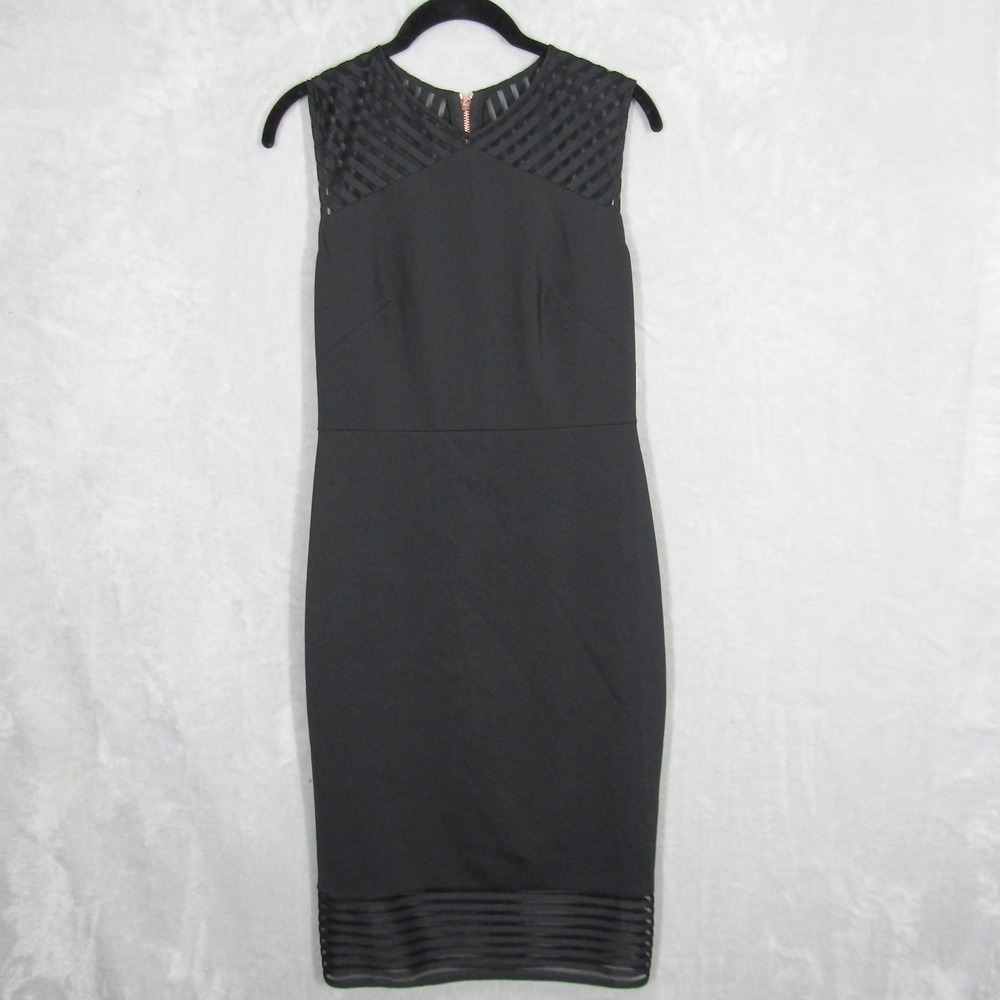 Ted Baker London Size 2 US 6 Mesh Detail Bodycon Dress Black Sleeveless